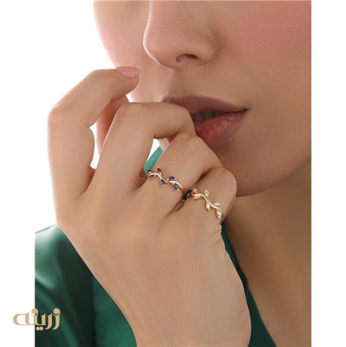 انگشتر طلا طرح برگ جواهر