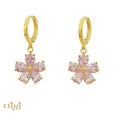 گوشواره روکو طرح شکوفه صورتی 