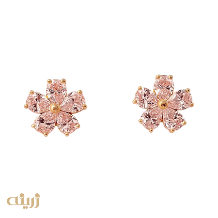 گوشواره میخی طرح شکوفه صورتی 