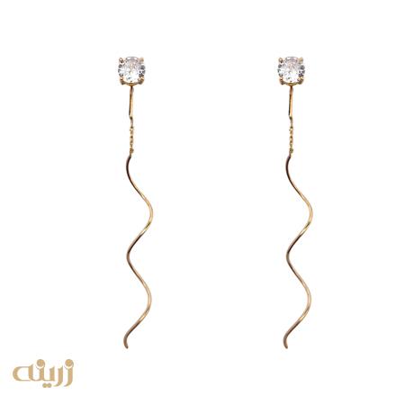 گوشواره طلا تک نگین موج دار 