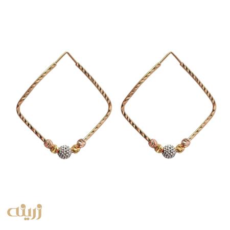 گوشواره طلا تراش مربعی با گوی کونیک