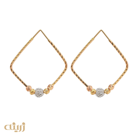 گوشواره طلا تراش مربعی با گوی کونیک