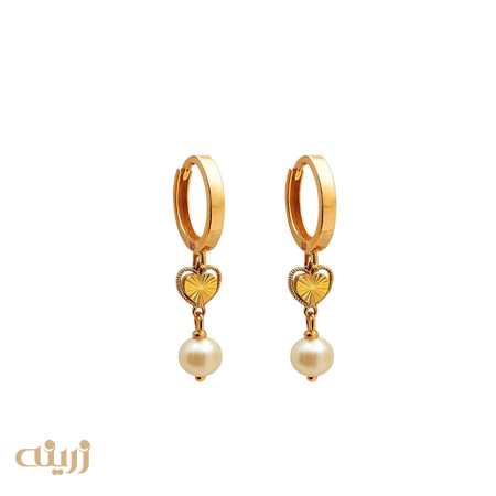 گوشواره طلا روکو قلب تراش با مروارید 