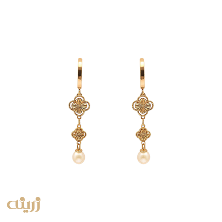 گوشواره طلا ونکلیف تراش با مروارید 