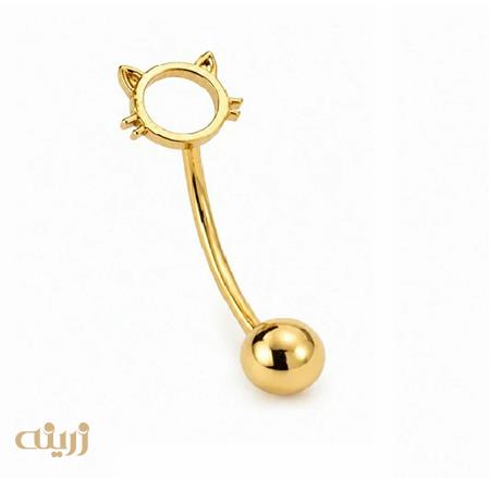 پیرسینگ ناف طلا طرح گربه کد NPI0011